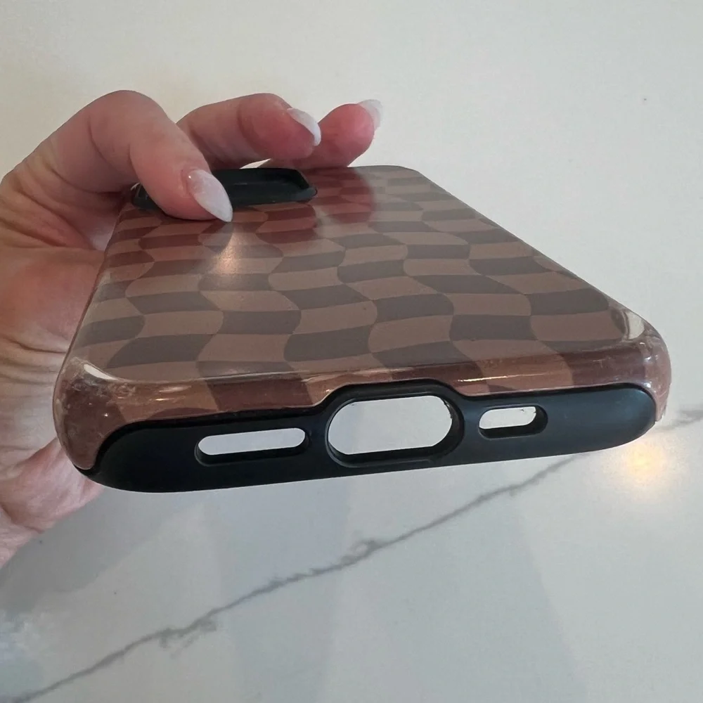 iPhone 13 Pro Phone Case in Designer Checkerboard‎ pattern, Matte Brown